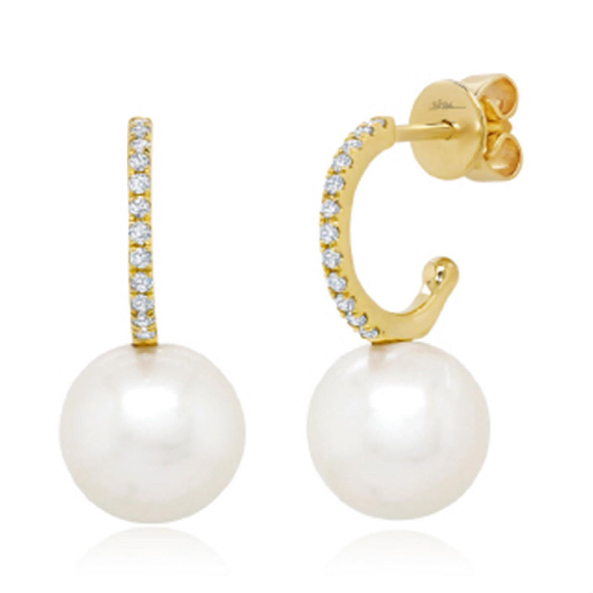 Shy Creation Gold Diamond Hoop Earrings with Cultured Pearls