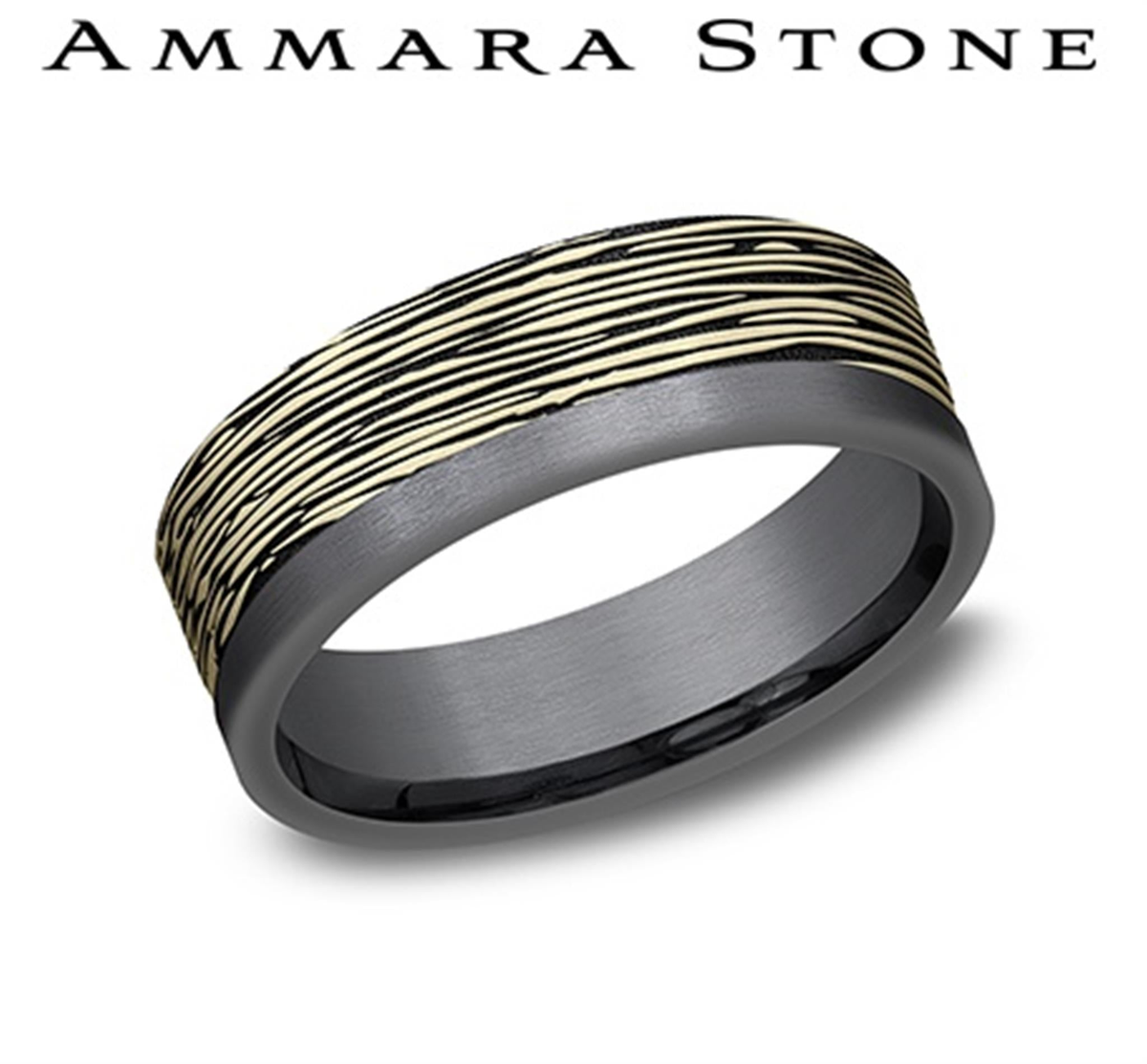 Tantalum  14Kt Gray  Yellow Ammara Stone Band