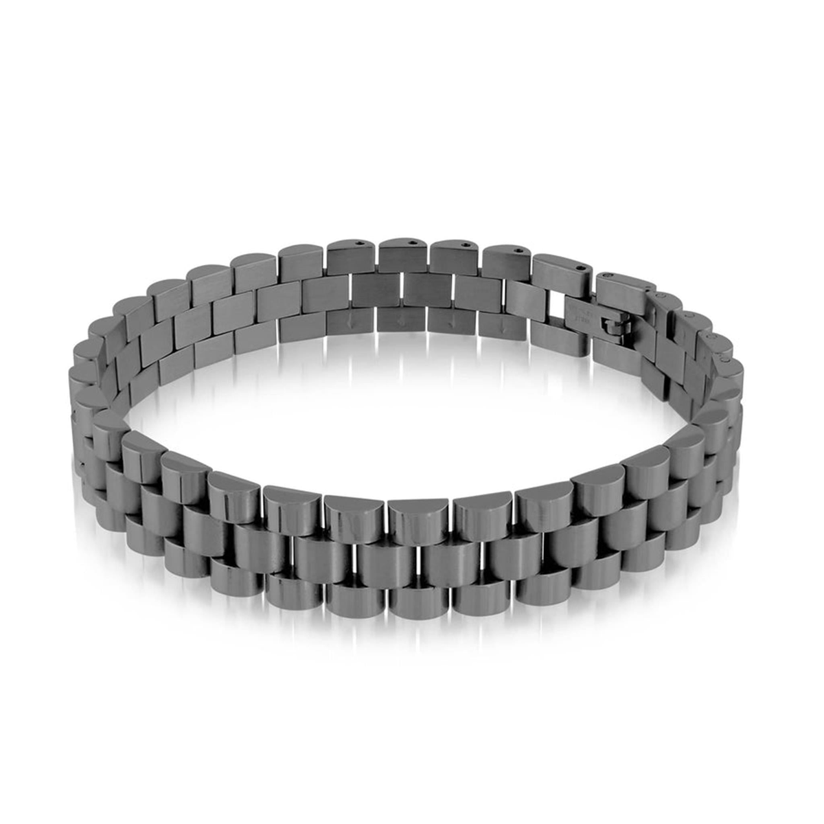 Italgem Stainless Steel Gun Metal IP Plated Watch Band Style Bracelet