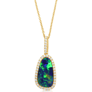 14Kt Yellow Gold Pendant with 2.7ct  Australian Opal and 39.23cttw Natural Diamonds in Halo and Bale -Chain Sold Separately