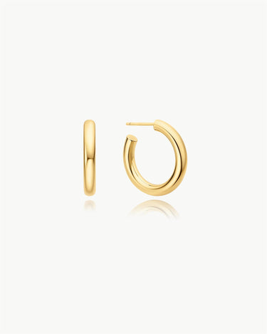 Ania Haie Sterling Silver 14Kt Gold Plated Classic Tube Medium Huggie Hoop Earrings