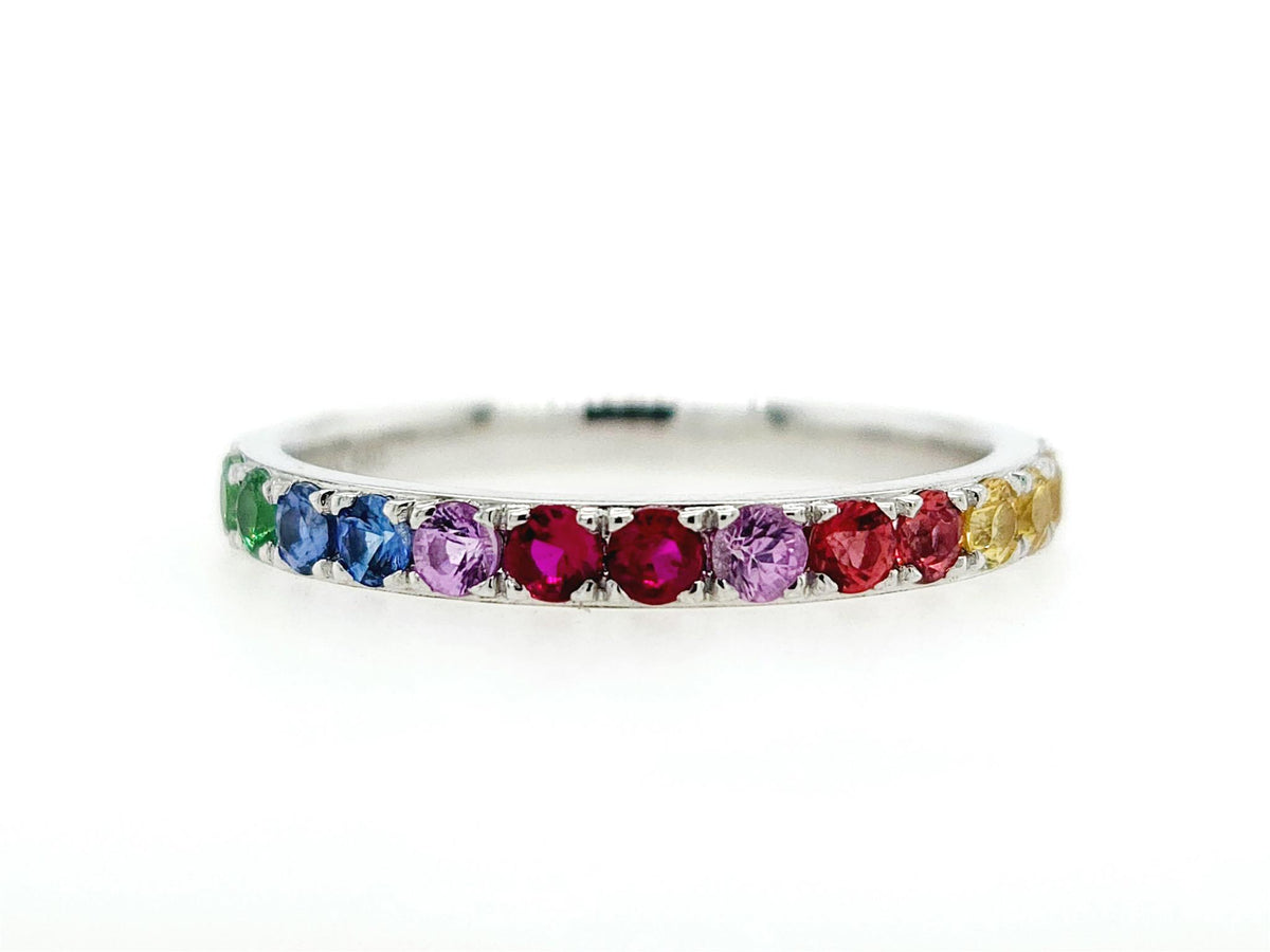 14K White Gold Rainbow Sapphire Ring