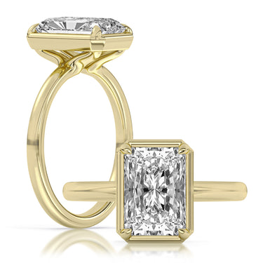 Centurion Collection 14Kt Yellow Gold Solitaire Faux Bezel Engagement Ring with 3ct 100-Faceted Lab-Grown Radiant Center Diamond