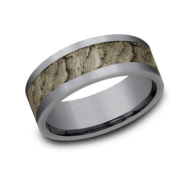 Tantalum Width 8mm Straight Band with Bronze Lava Rock Finish Center.