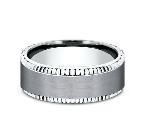 Ammara Stone 14Kt White Gold & Grey Tantalum 'The General' Wedding Band