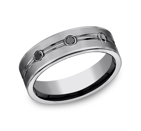 Tungsten 'The Quincy' Black Diamond Wedding Band