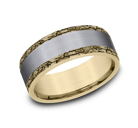 Ammara Stone 14Kt Yellow Gold & Grey Tantalum 'The Hadrian' Wedding Band