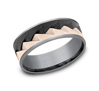 Ammara Stone Grey Tantalium, Black Titanium & 14Kt Rose Gold 'The Range' Wedding Band