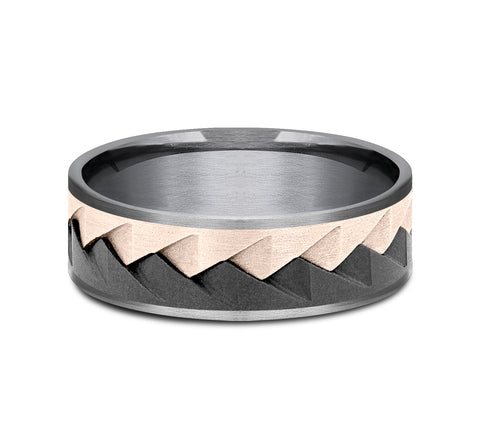 Ammara Stone Grey Tantalium, Black Titanium & 14Kt Rose Gold 'The Range' Wedding Band