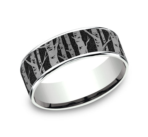 Brook & Branch 14Kt White Gold & Grey/Black Titanium 'The Birch' Wedding Band