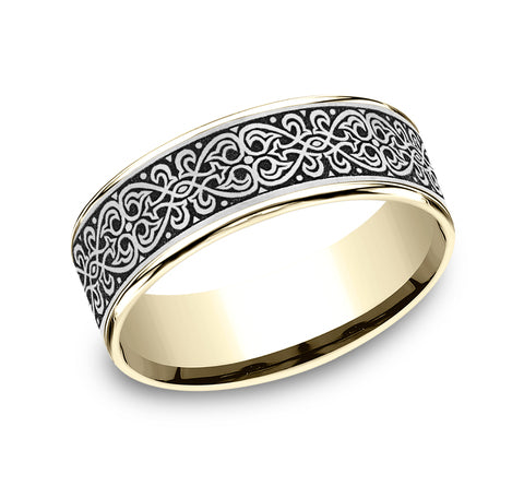 Ammara Stone 14Kt Yellow Gold & Grey/Black Titanium 'The Mihrab' Wedding Ring