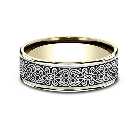 Ammara Stone 14Kt Yellow Gold & Grey/Black Titanium 'The Mihrab' Wedding Ring