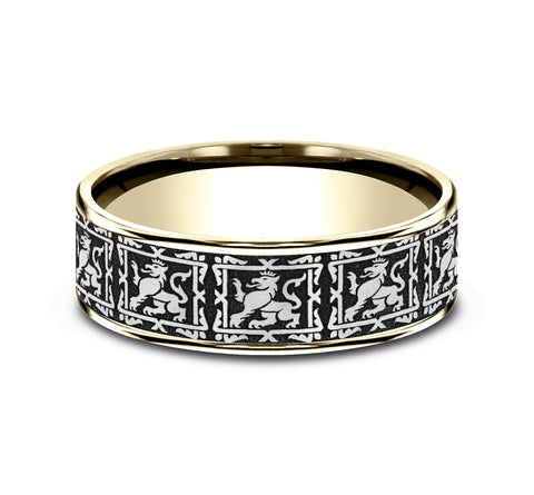 Ammara Stone 14Kt Yellow Gold and Grey/Black Titanium 'The Guardian' Wedding Band