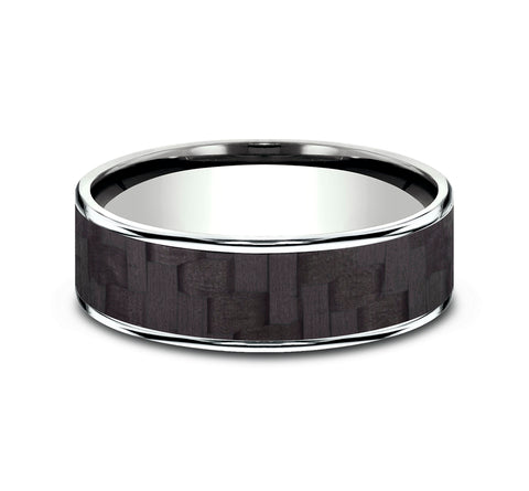 Ammara Stone 14Kt White Gold & Black Carbon Fiber 'The Schumacher' Wedding Band