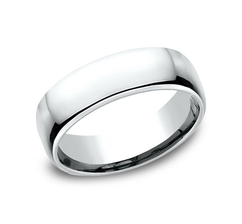 14Kt White Gold Euro Comfort-Fit 6.5mm Plain Wedding Band