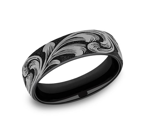 Brook & Branch Grey/Black Titanium 'The Barrel Script' Wedding Band