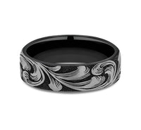 Brook & Branch Grey/Black Titanium 'The Barrel Script' Wedding Band