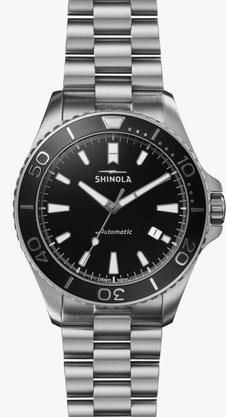 Shinola Lake Superior Automatic Monster 43mm Black Glossy Dial & SS Bracelet-Gift Set