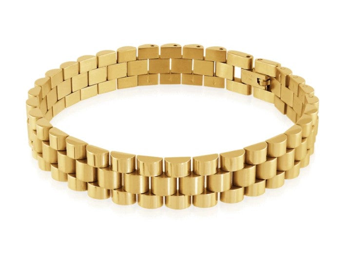 Italgem Stainless Steel Gold IP Plated Watch Band Style Bracelet