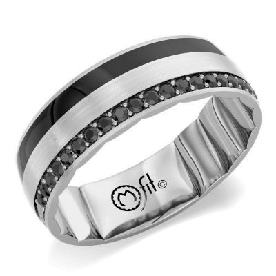 M-FIT 14Kt White Gold Ceramic and Black Diamond Wedding Band