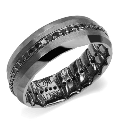 M-FIT 14Kt White Gold Gunmetal Rhodium Application Black Diamond Eternity Wedding Band