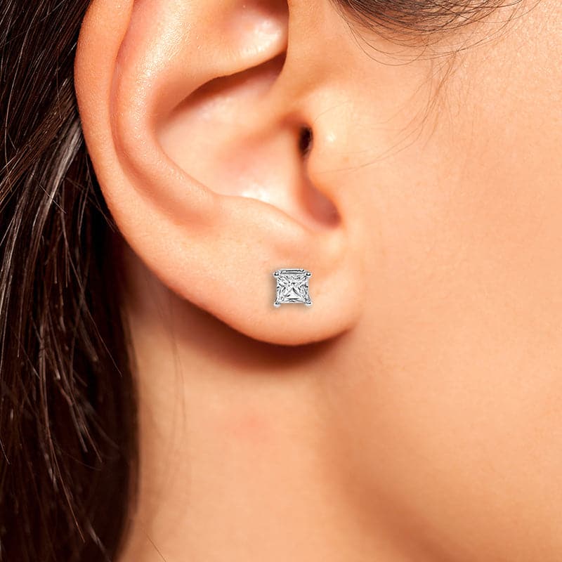 Lasker Classic Princess-Cut Natural Diamond Stud Earrings